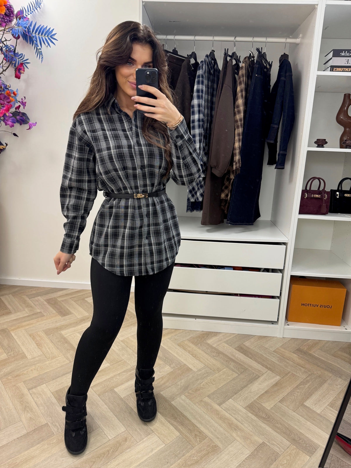 Ruit Blouse With Belt New Black  H70777