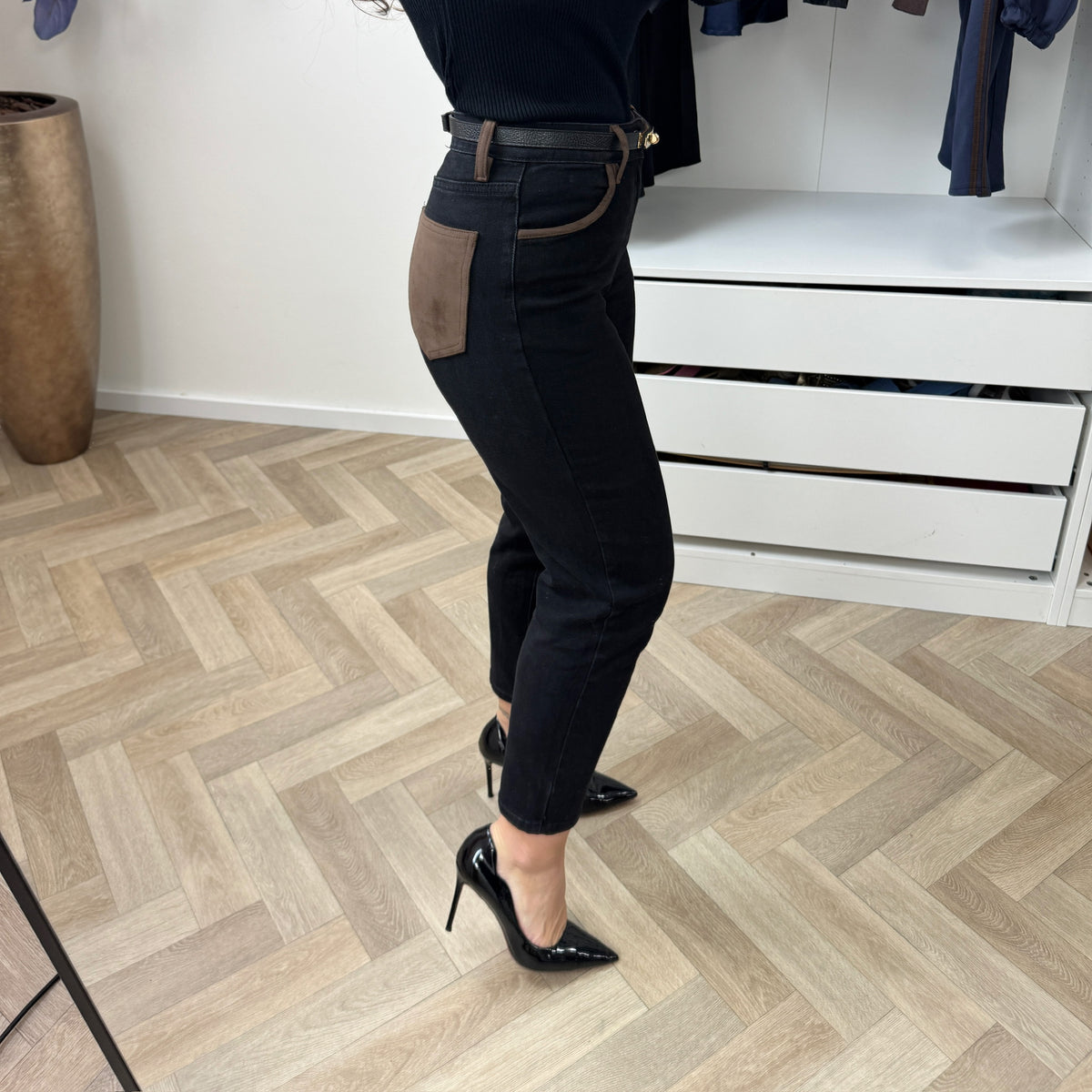 Jeans Suede Look Pocket Choco Black MG1414
