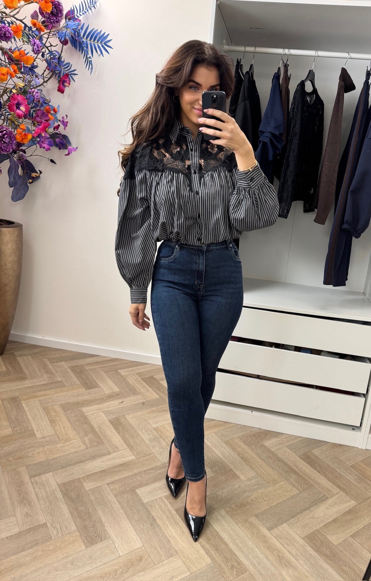 Blouse Stripes Cherry Black  9918