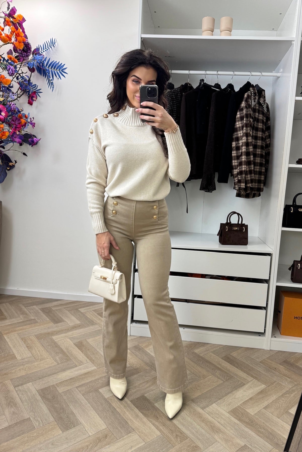 Trui Gold Button  Beige 58016