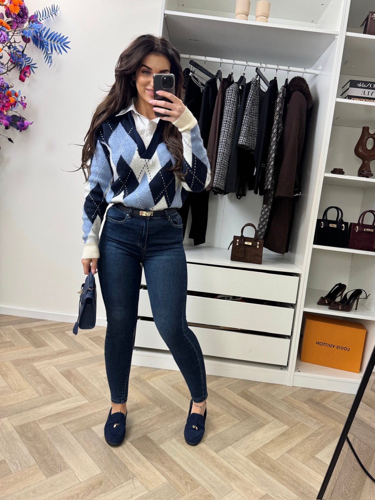 Trui Kraagje Ruit Blue 52255