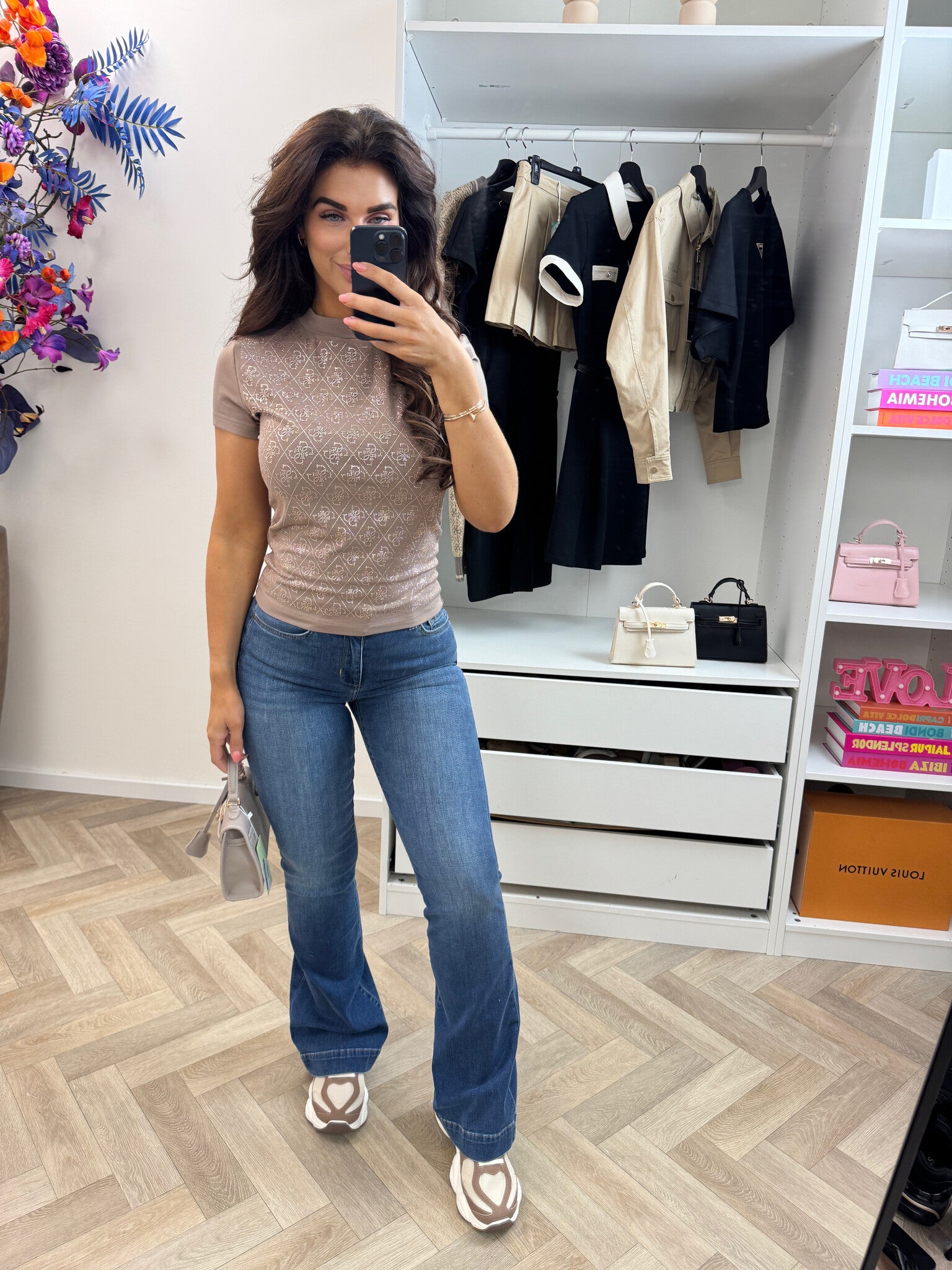 T-shirt Diamonds Mock Neck Taupe Guess 1300