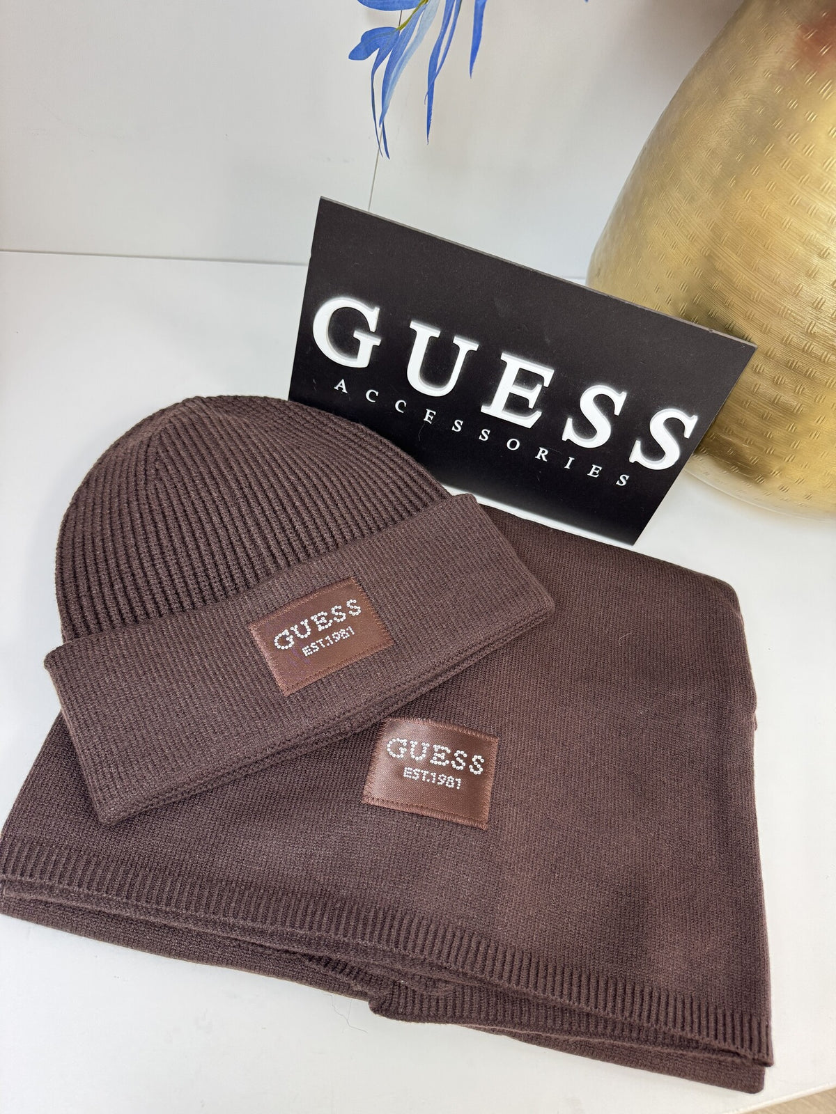 Beanie Guess Logo Brown 1375