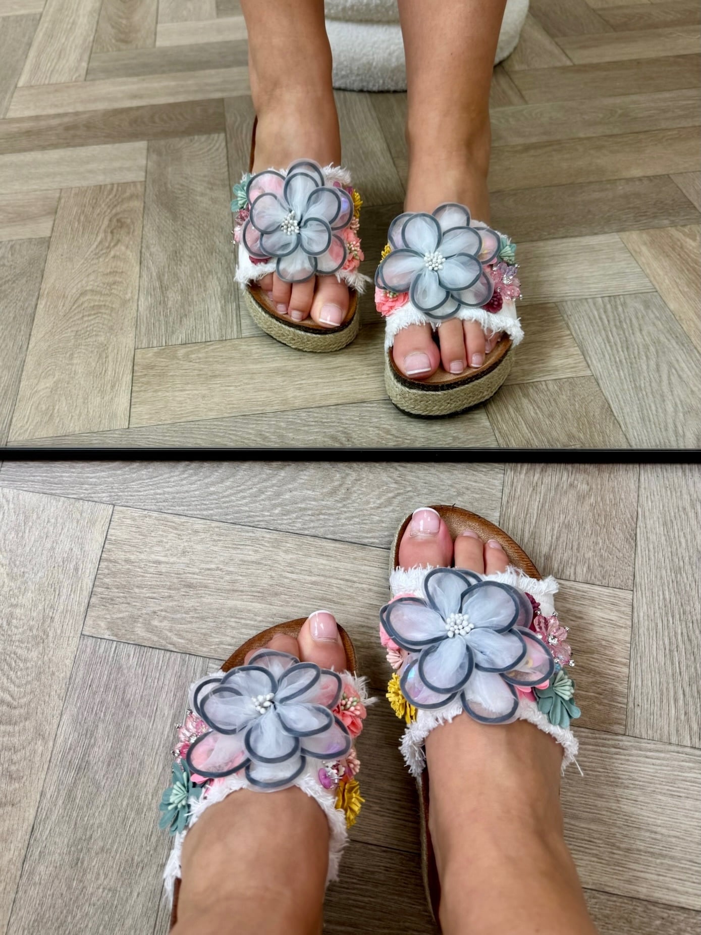 Slippers Flowers Colors AM-307 White