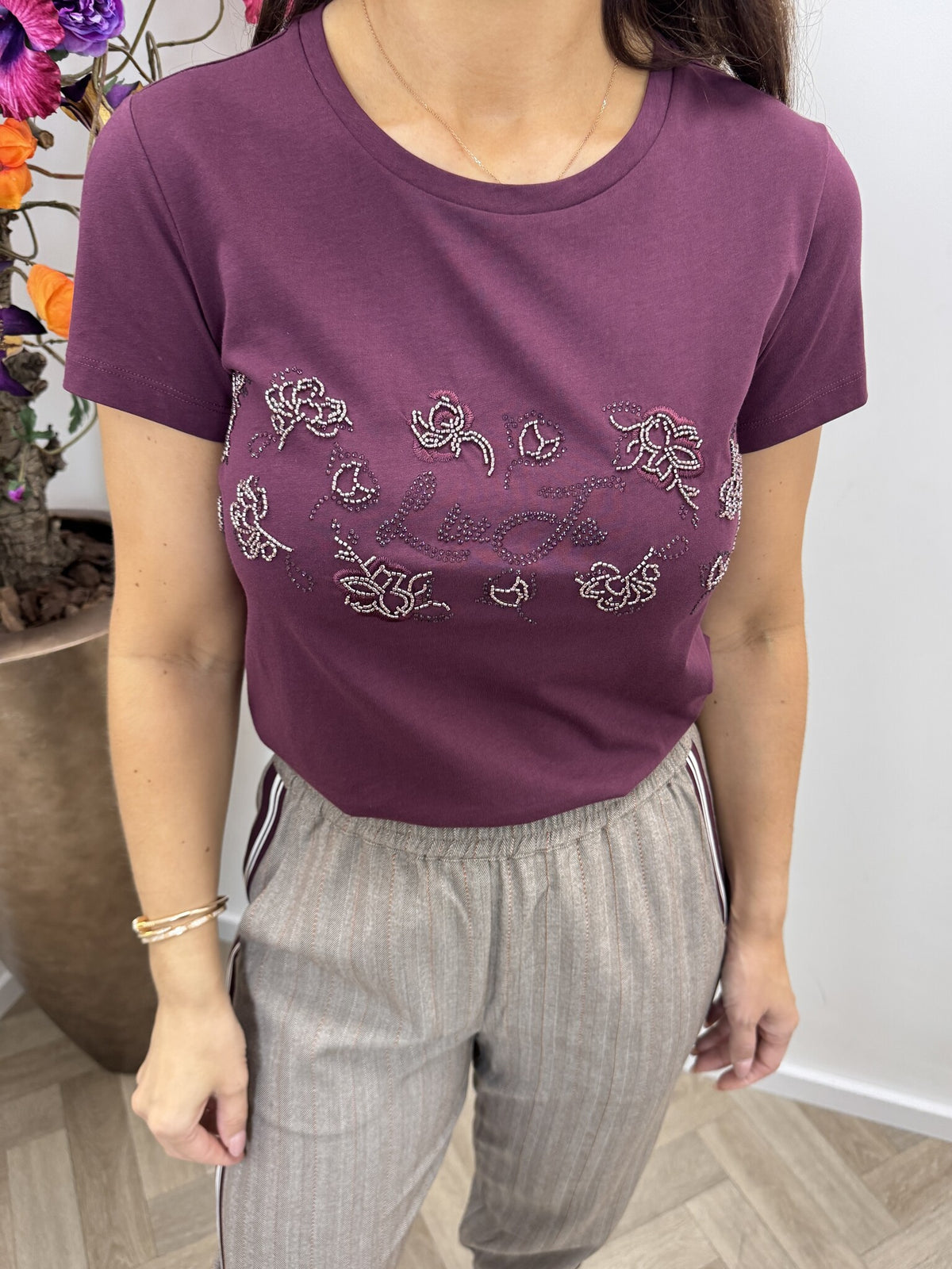 T-shirt Flowers Red Aubergine Liu Jo 1964