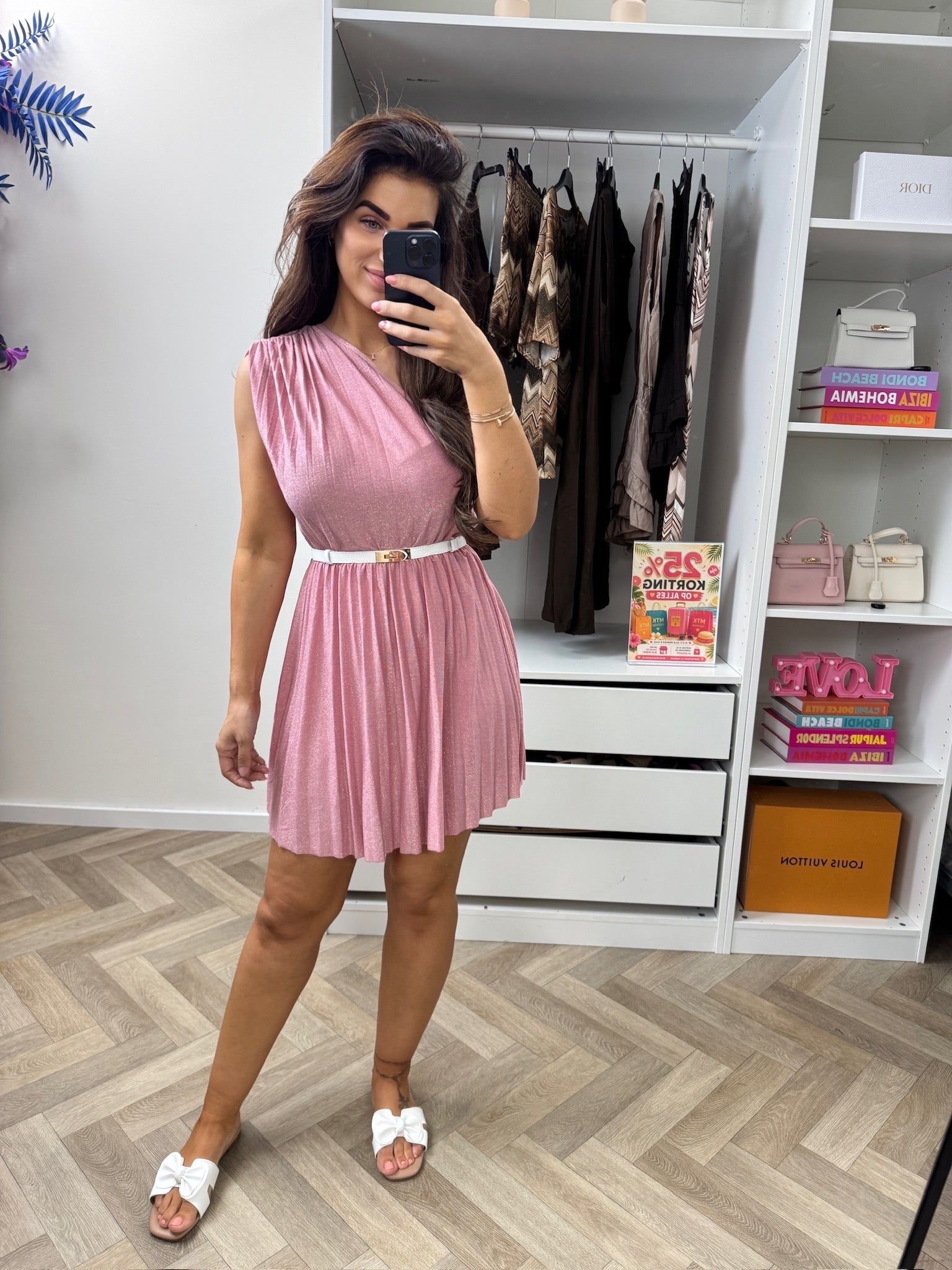 Dress Lurex Split Kort  Pink