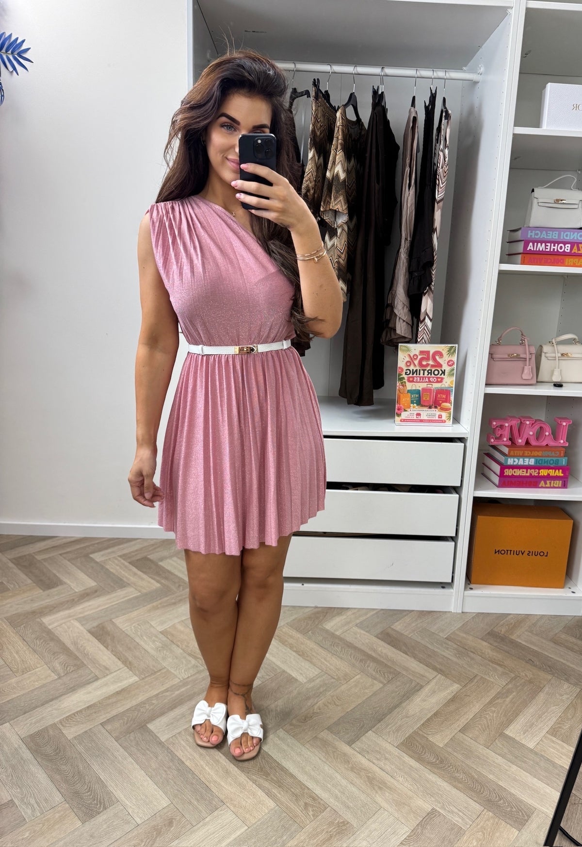 Dress Lurex Split Kort  Pink