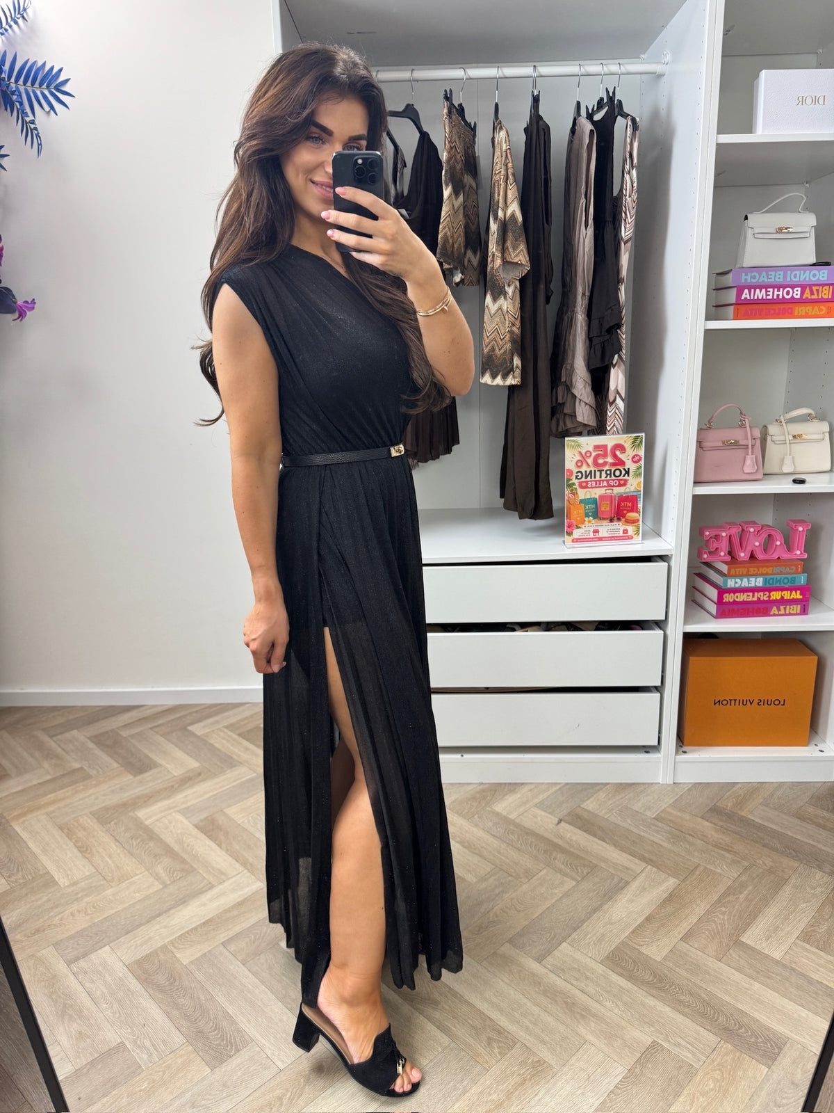 Long Jumpsuit Lurex Split Black