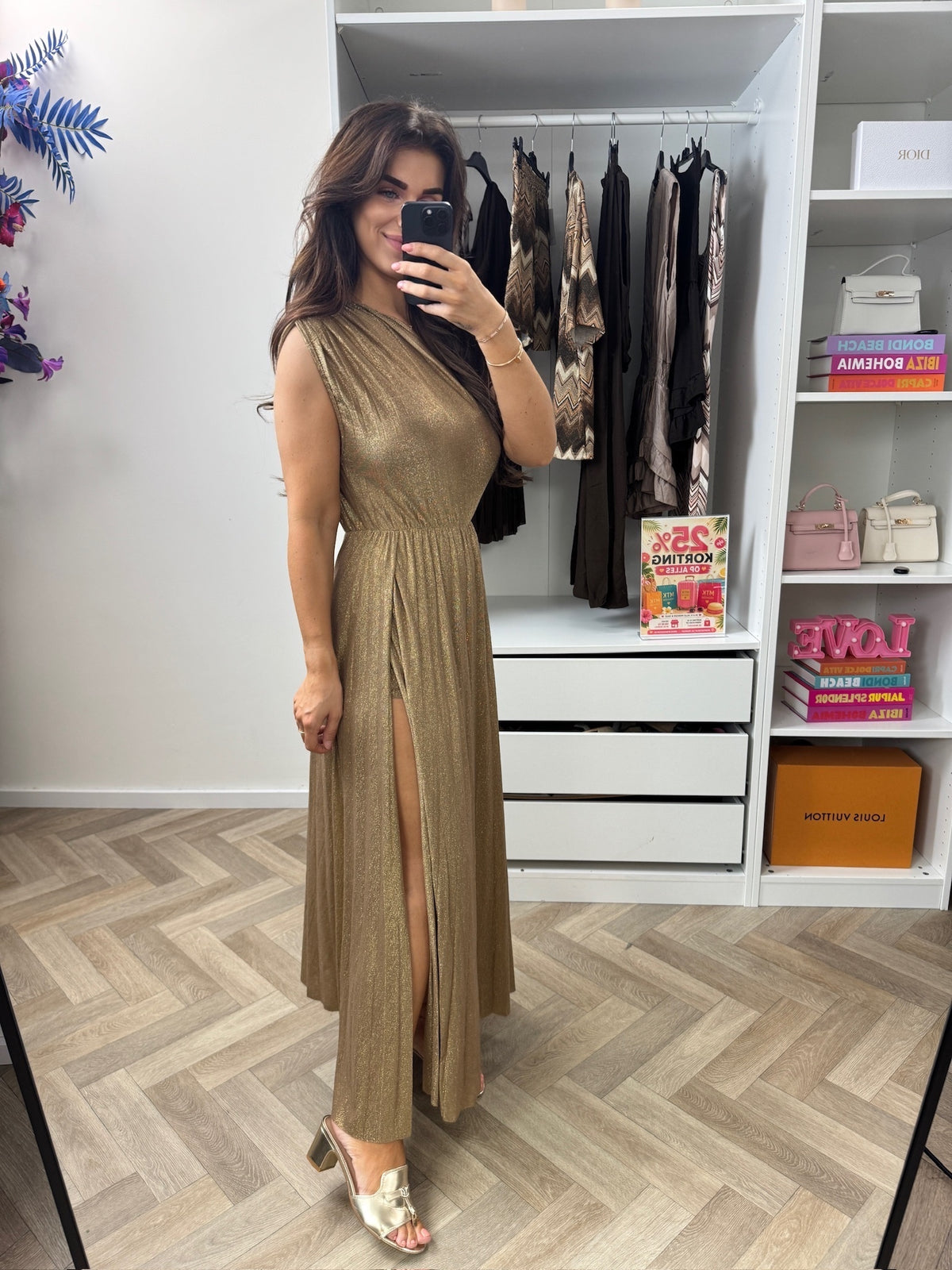 Long Jumpsuit Lurex Split Light Gold