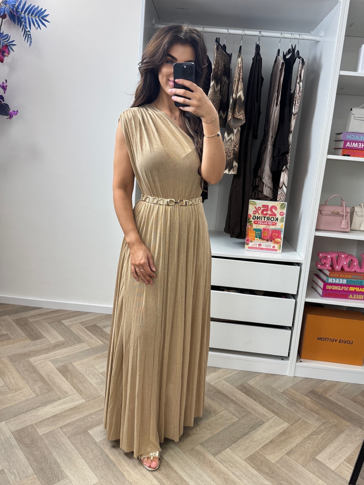 Long Jumpsuit Lurex Split Beige