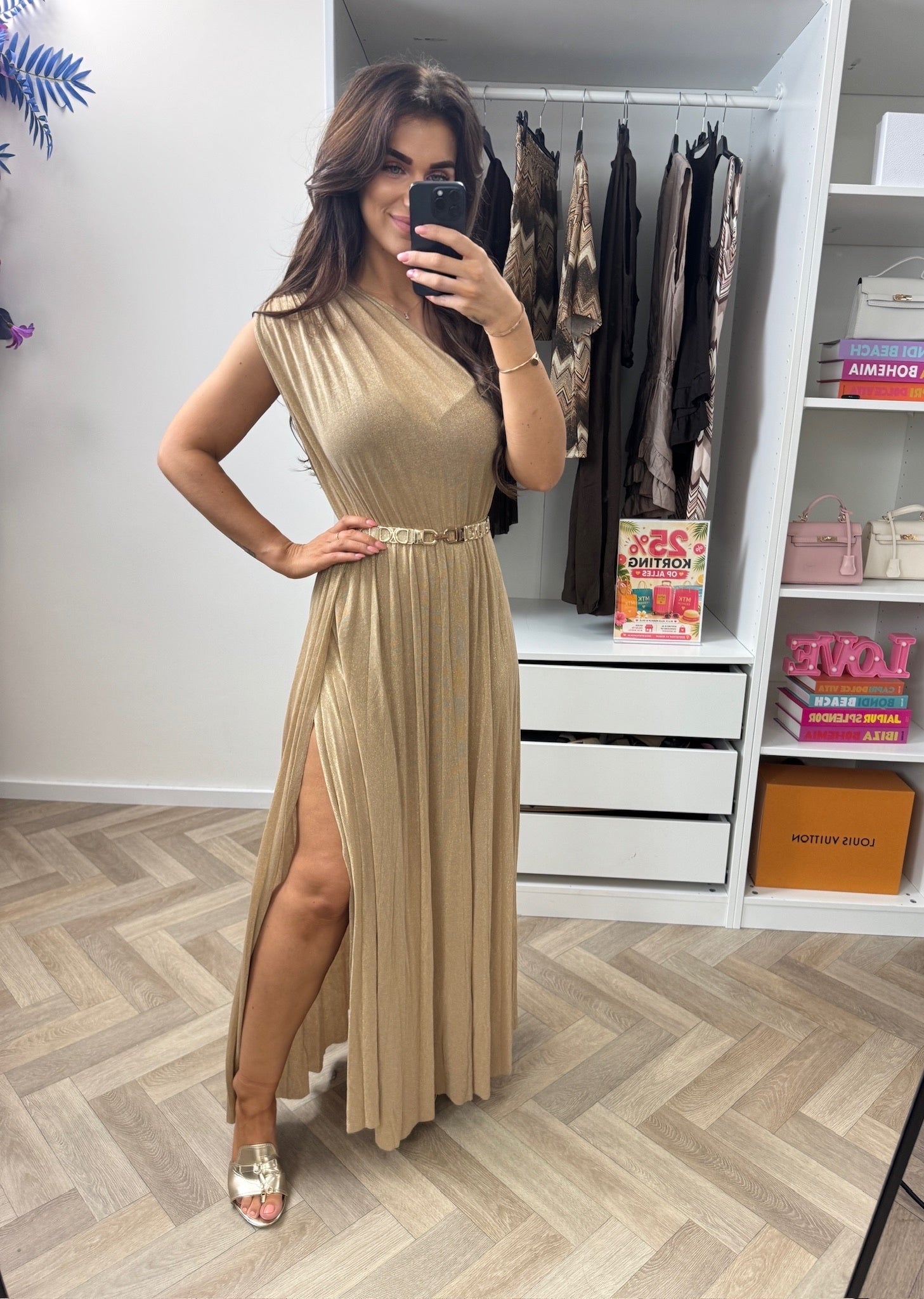 Long Jumpsuit Lurex Split Beige