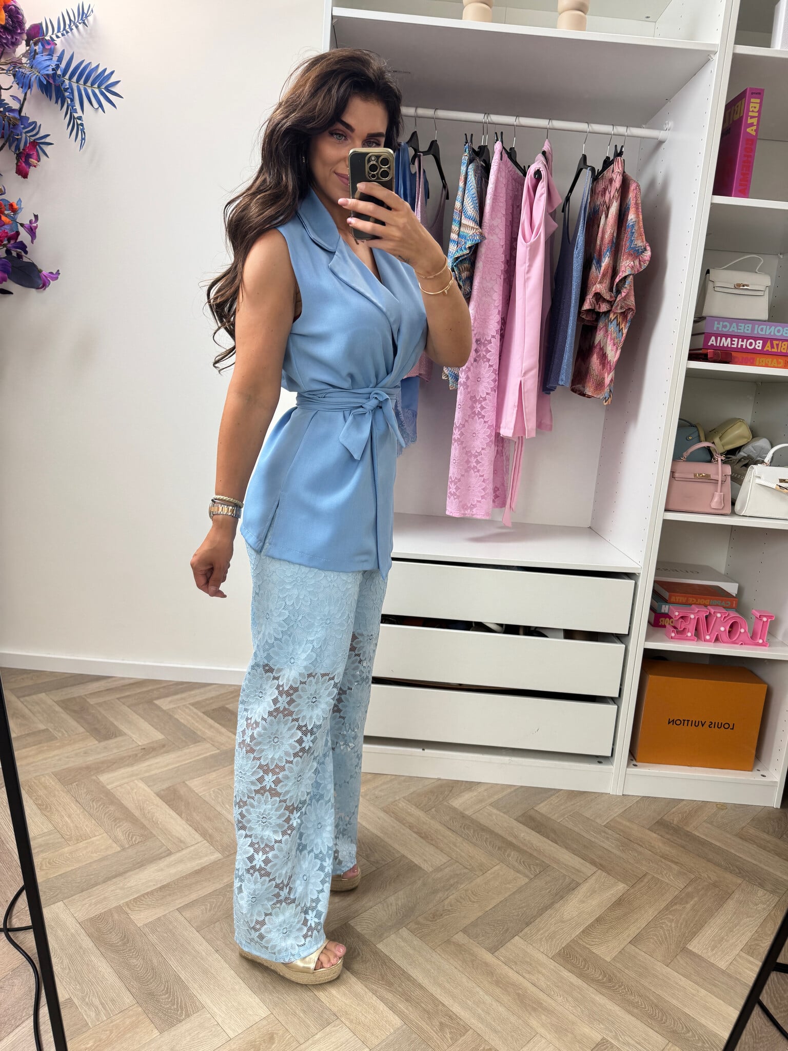 Set Lace Gilet Light Blue