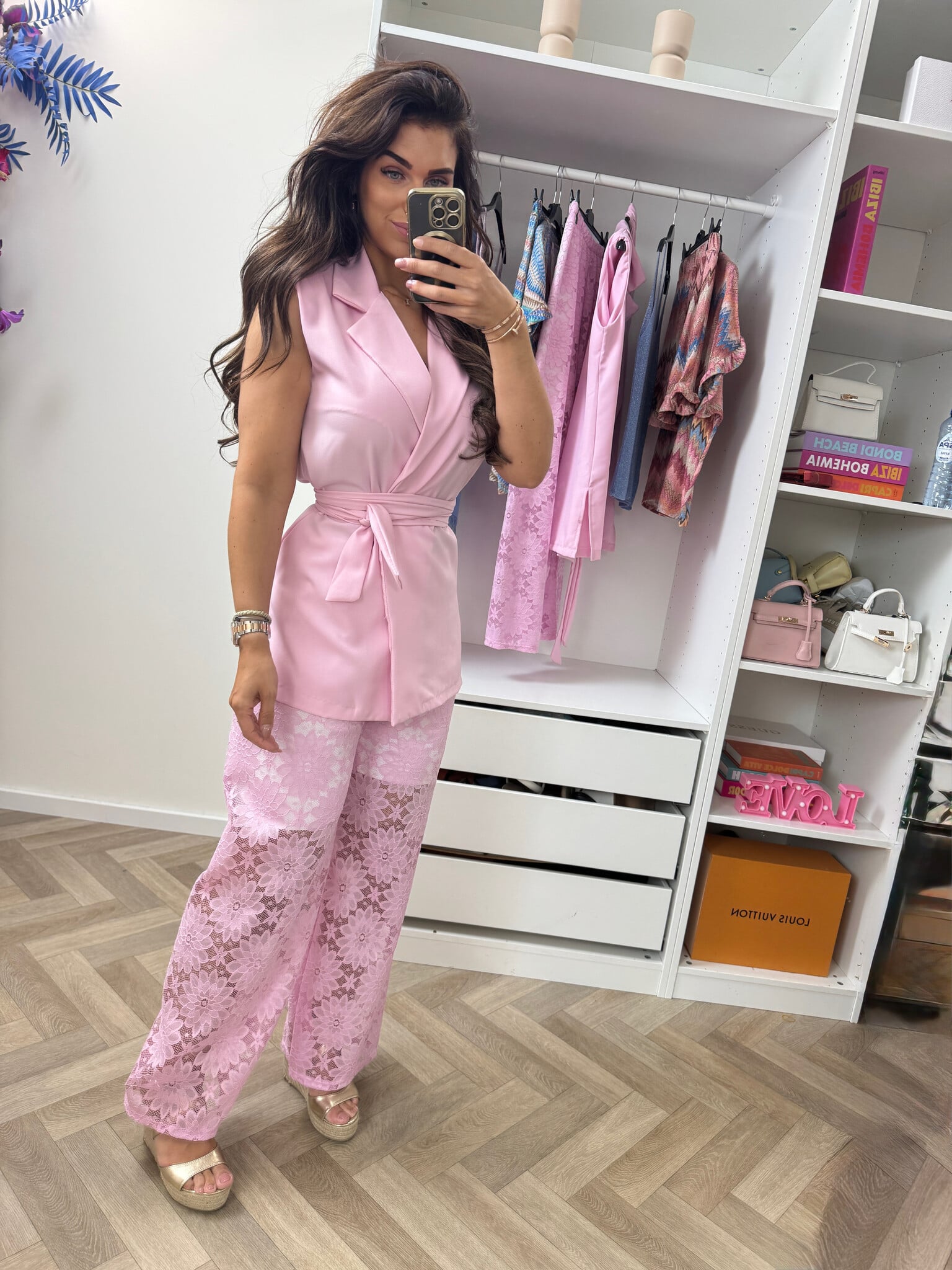 Set Lace Gilet Pink