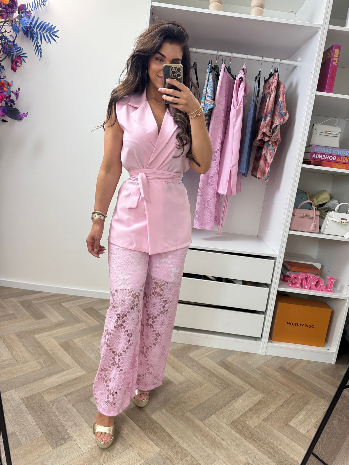 Set Lace Gilet Pink