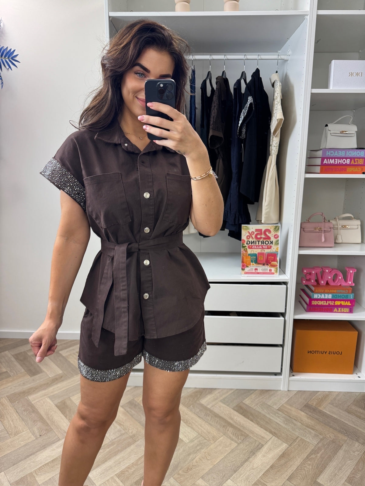 2 Delige Set Denim Diamonds Mocha