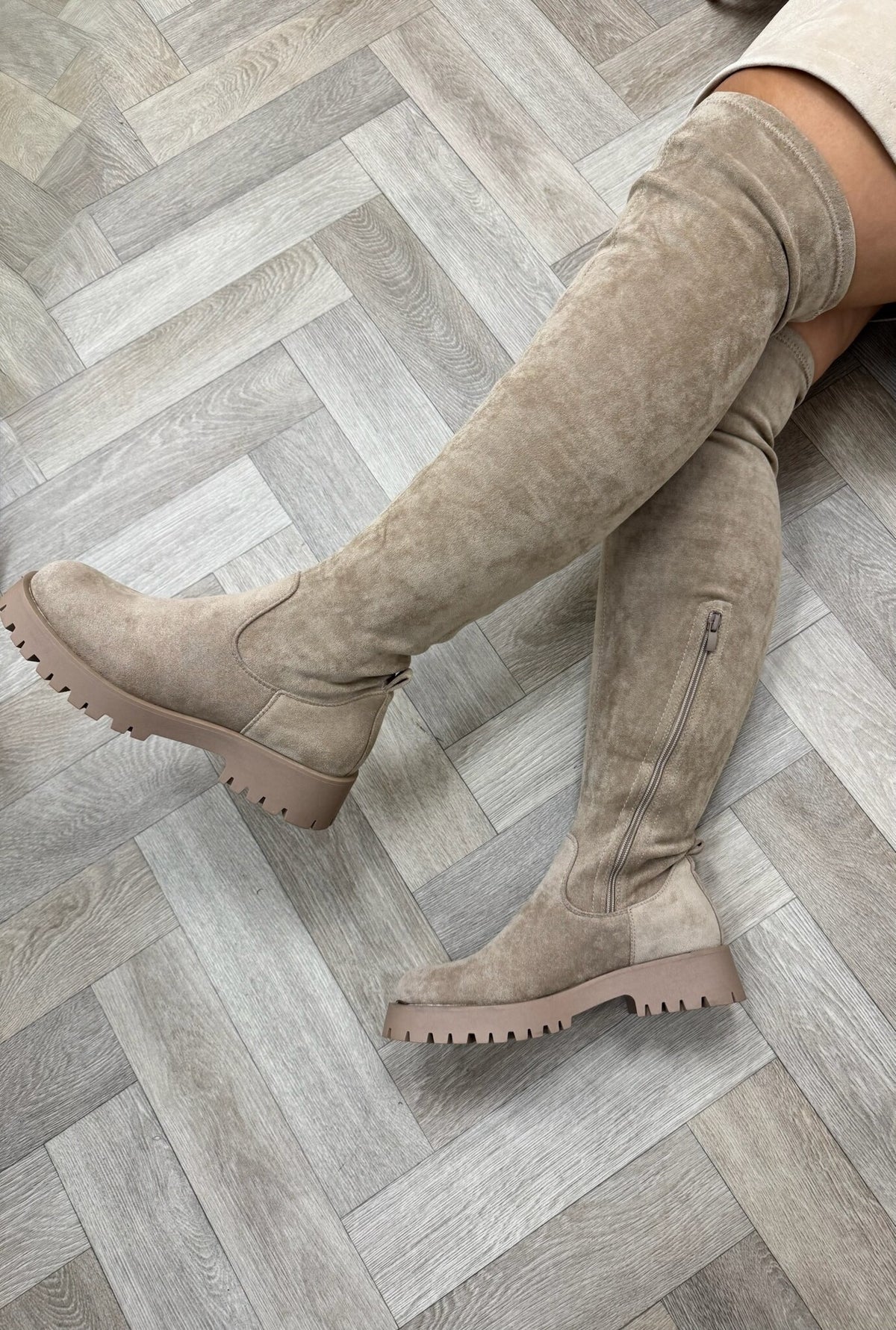 Overknee Boots Macy Suede Khaki DE339S