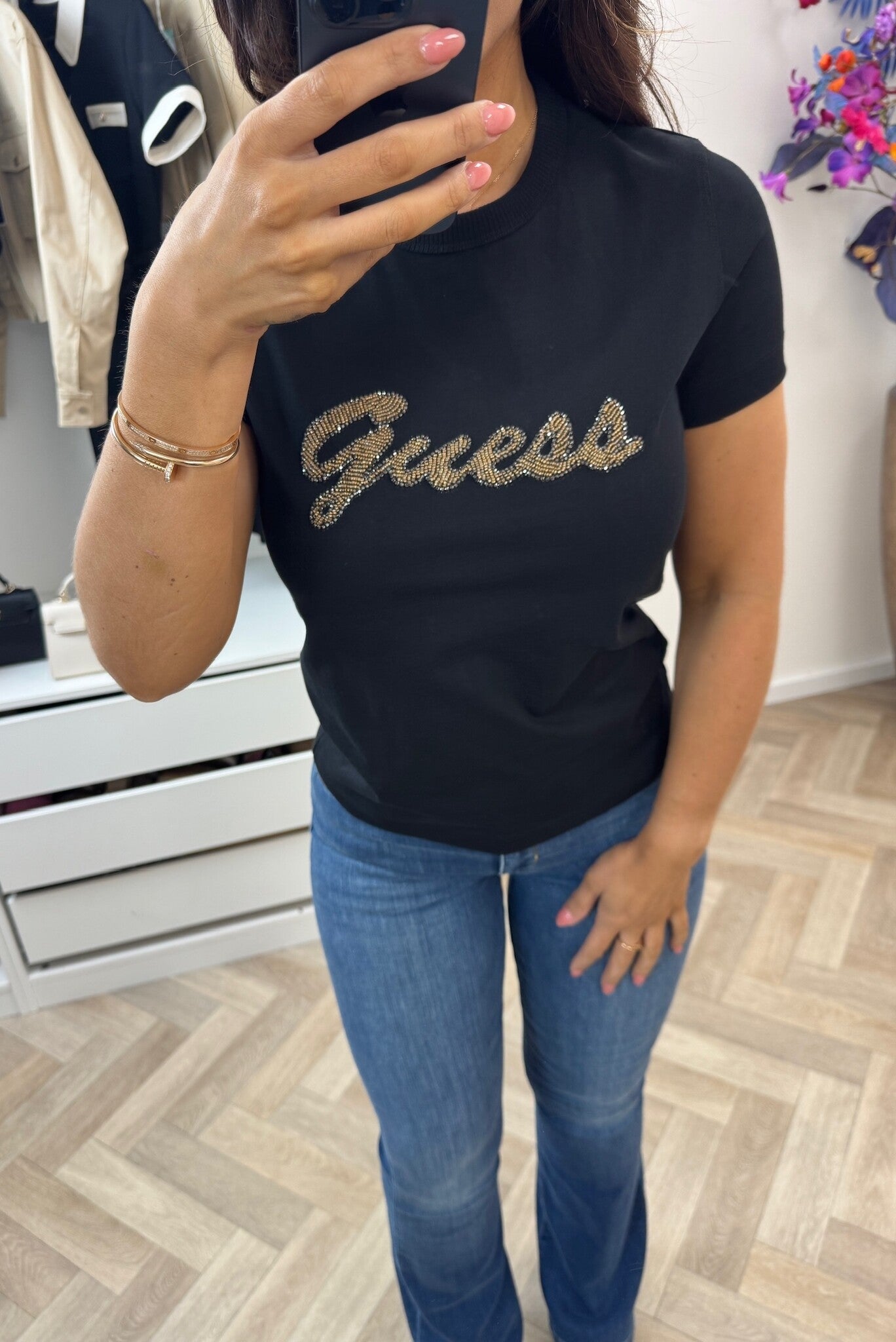 T-shirt Beads Script Guess Black 1336
