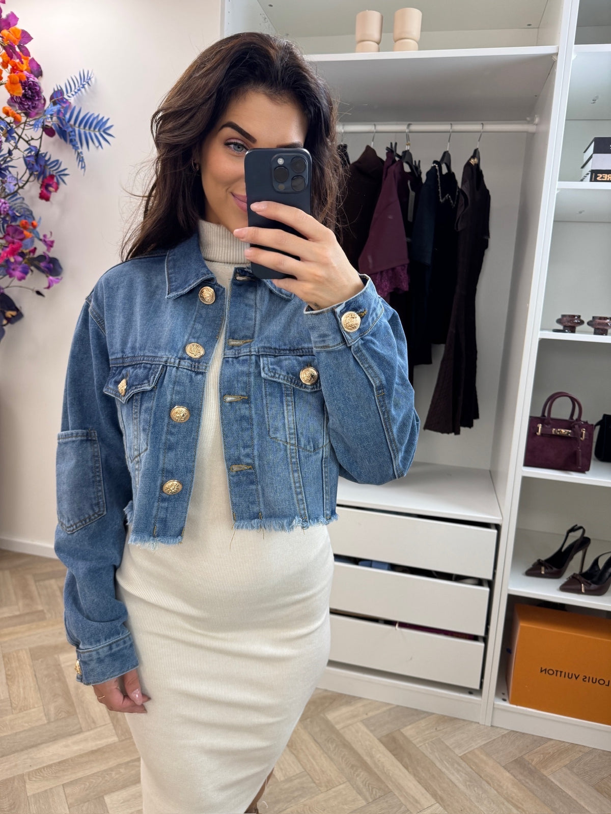 Denim Jacket Gold Button NZ703