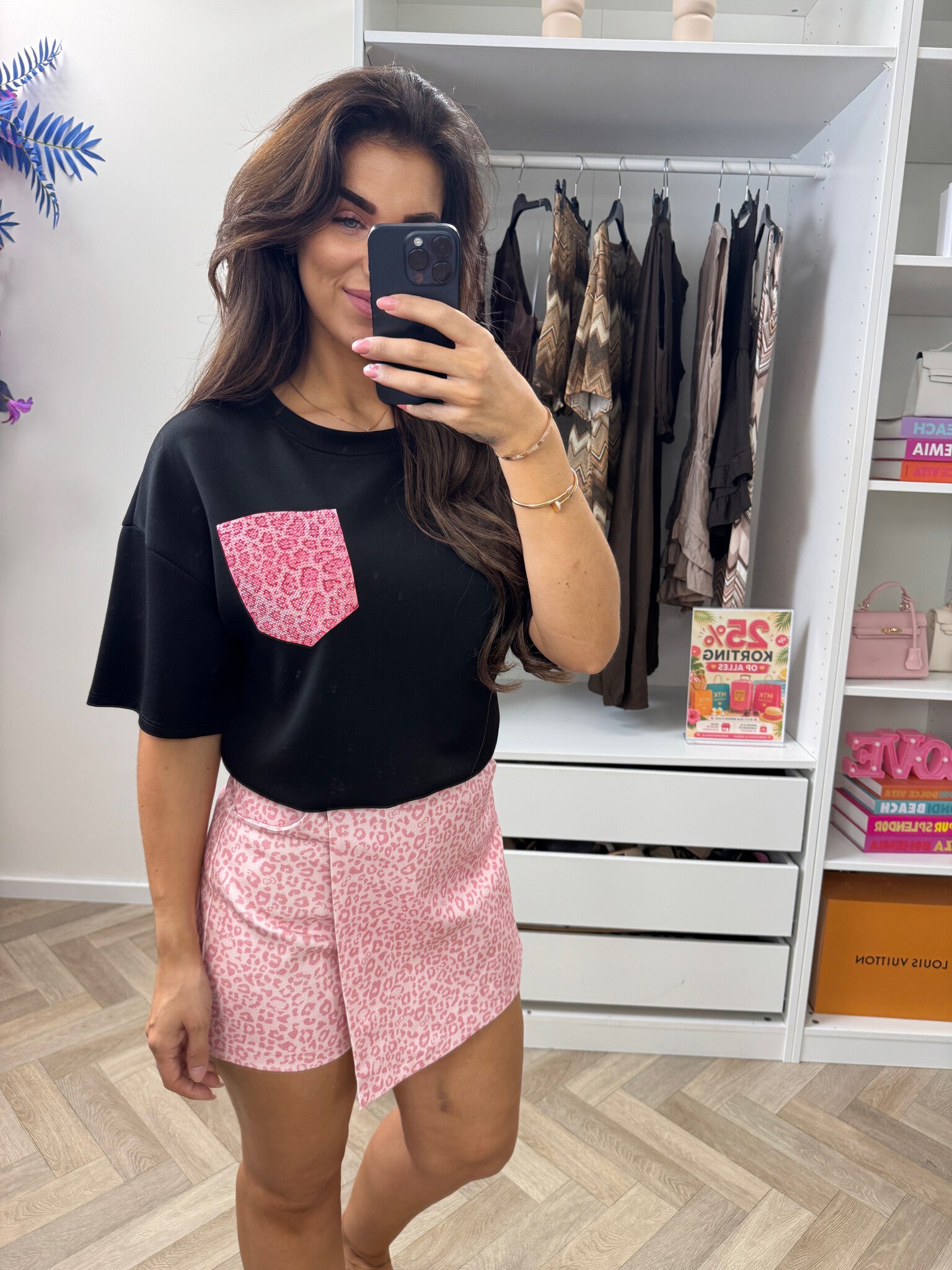 T-shirt Leopard Pink Black
